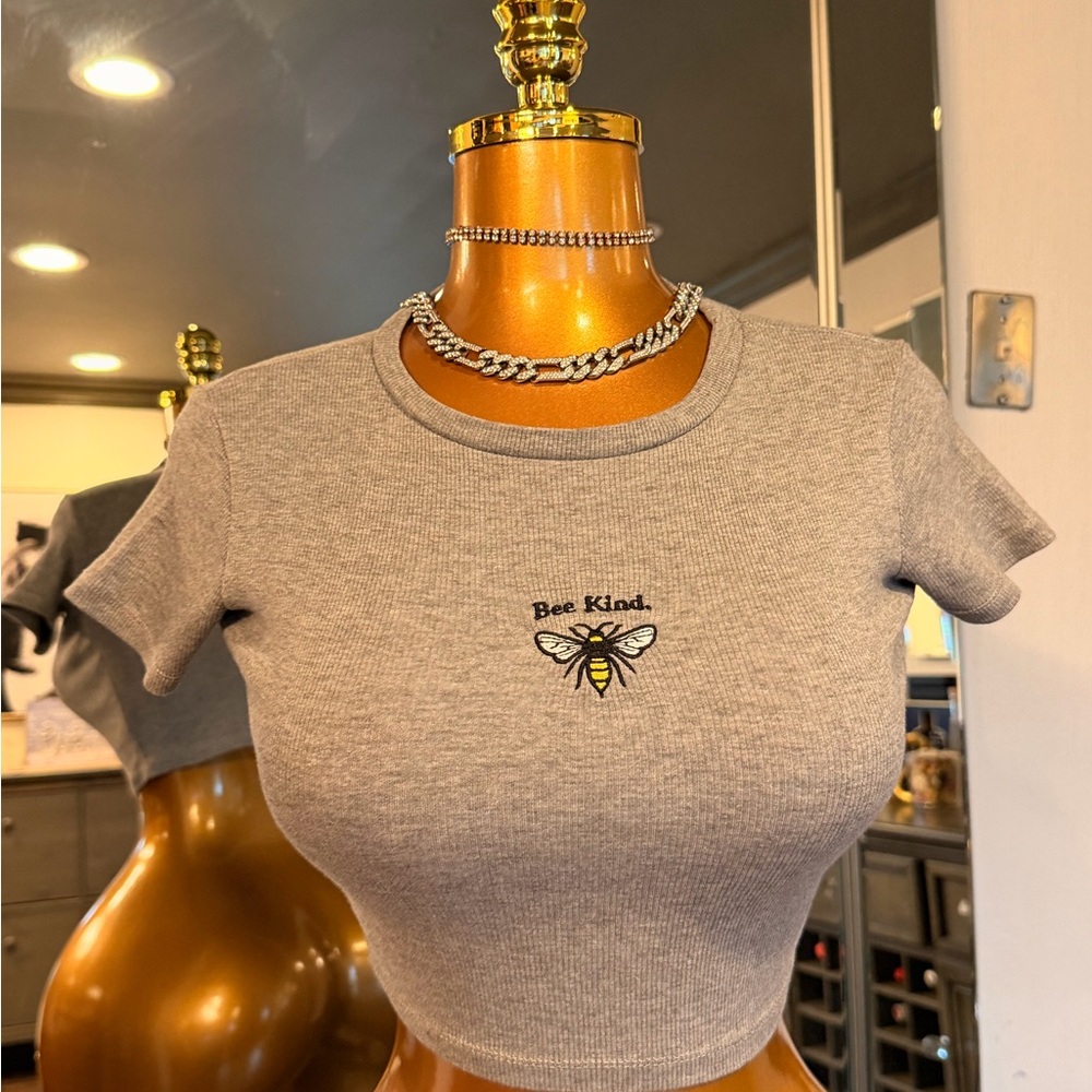 Streetwear Society Gray Bee Kind Ribbed Crop Top